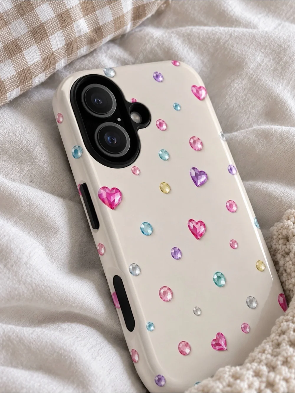 White Heart Gem Phone Case